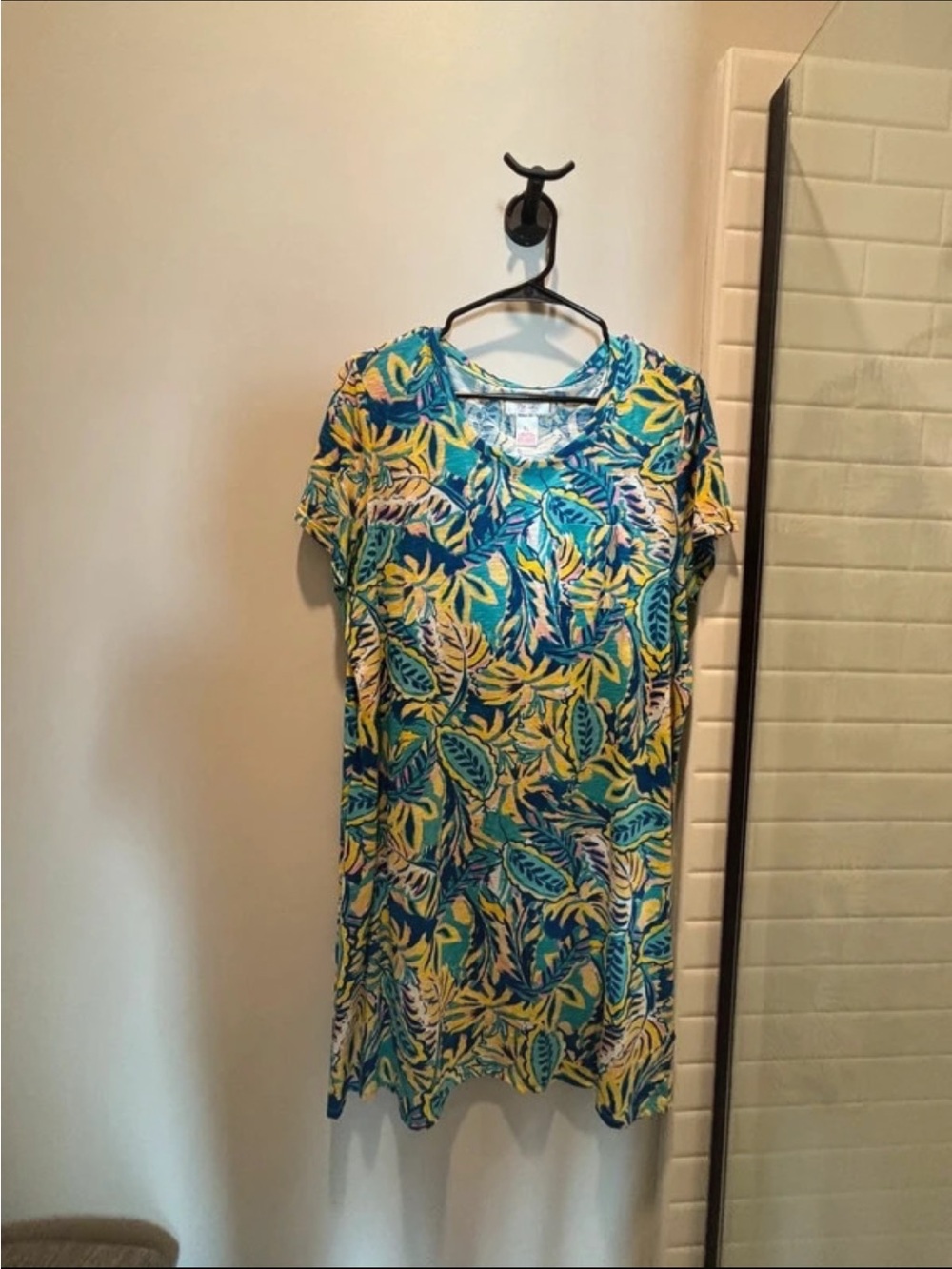 Tropical Leaf Print Midi Dress in Blue and Yellow